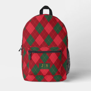 Custom Fancy Monogram Name Plaid Printed Backpack
