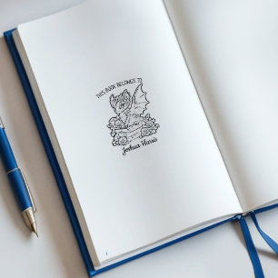 Custom Fantasy Baby Dragon Bookplate Rubber Stamp