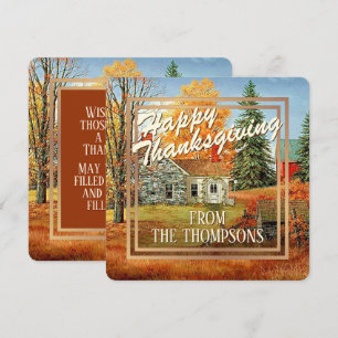 Custom Farm Cottage Watercolor Happy Thanksgiving Holiday Card