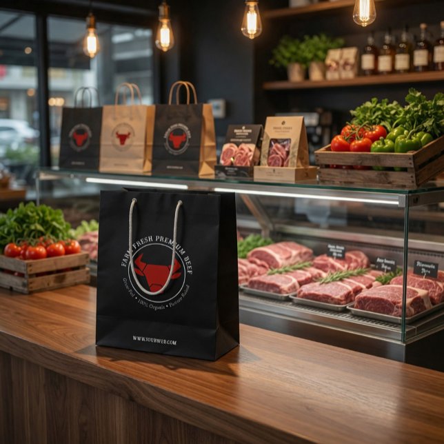 Custom Farm Fresh Premium Beef Business Logo Medium Gift Bag (Creator Uploaded)