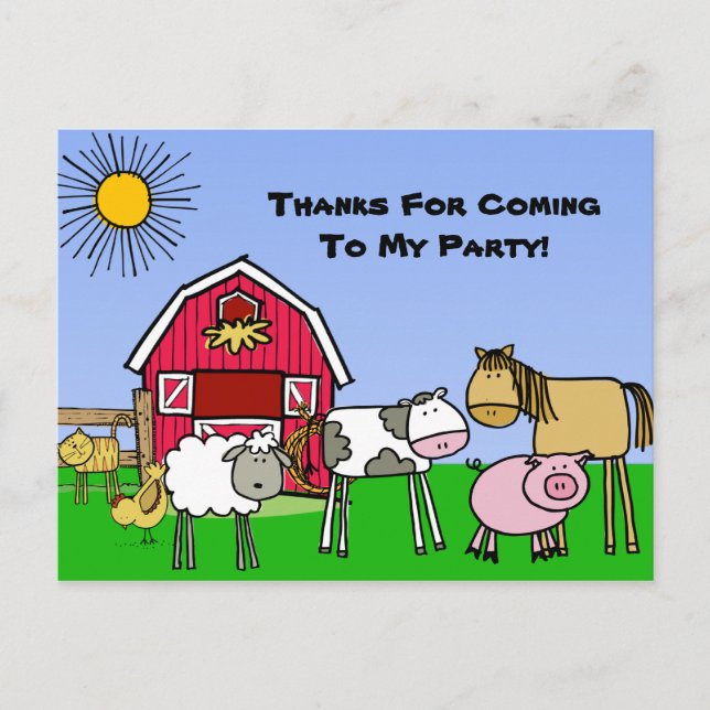Custom Farm Theme Birthday Thank You Postcard (Front)