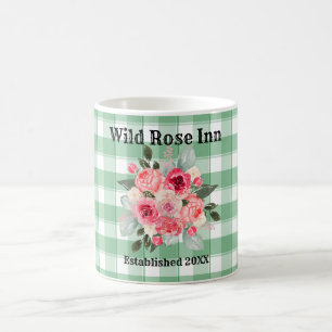 Custom Farmhouse Country Gingham Wild Roses Coffee Mug