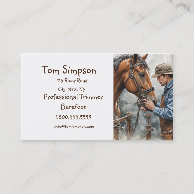 Custom Farrier Trimmer Happy Horse Business Card (Front)