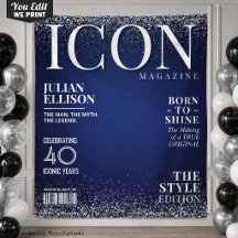 Custom Fashion Magazine Banner, Blue Silver Party