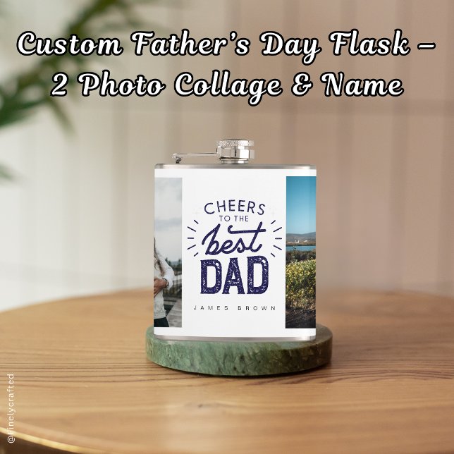 Custom Father’s Day Flask – 2 Photo Collage & Name (Creator Uploaded)