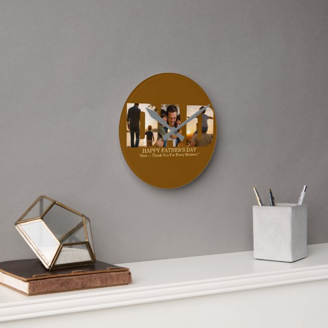 Custom Father’s Day Photo Collage Card Round Clock (Office)