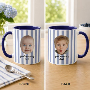 Custom Father's Day 2 Photo Baby Face Blue Stripes Mug