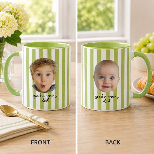 Custom Father's Day 2 Photo Baby Face Green Stripe Mug