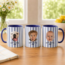 Custom Father's Day 3 Photo Baby Face Blue Stripes