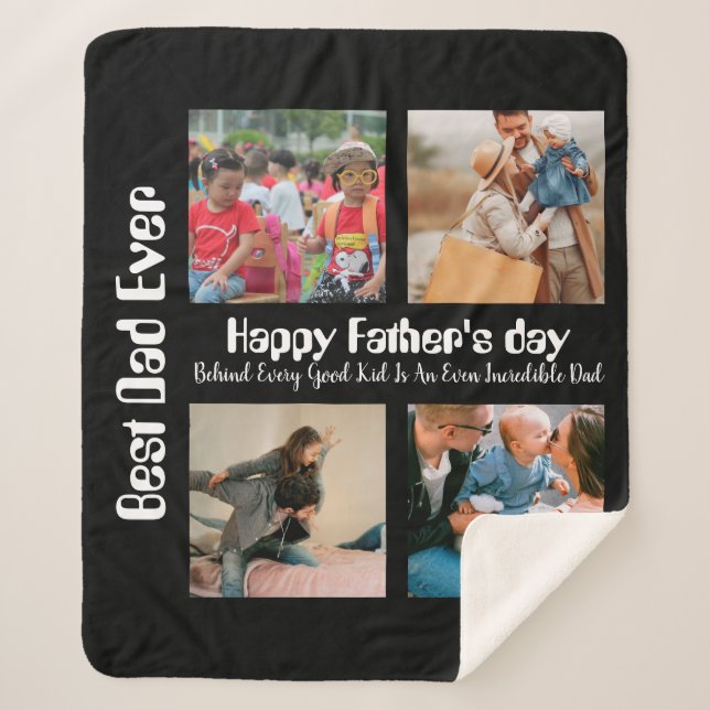 Custom Fathers day 4 photo collage Best Dad Ever Sherpa Blanket (Front)