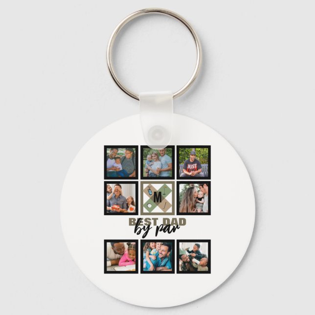 Custom Fathers Day Best Dad By Par 8 Photo Collage Key Ring (Front)