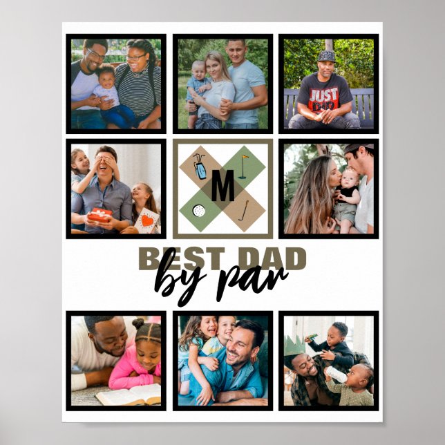 Custom Fathers Day Best Dad By Par 8 Photo Collage Poster (Front)
