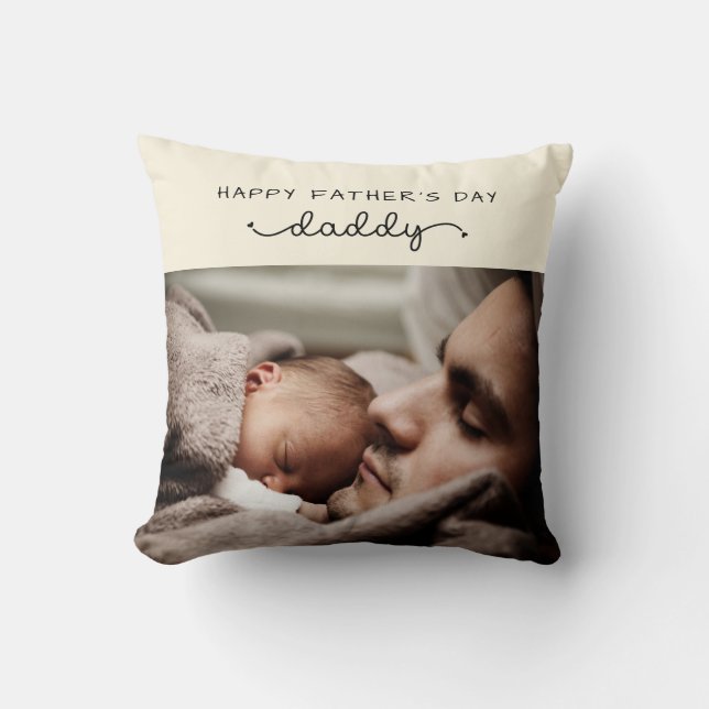 Custom Father's Day Cute Minimalist Photo Cushion (Front)