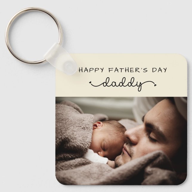Custom Father's Day Cute Minimalist Photo Key Ring (Front)
