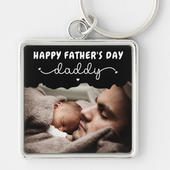 Custom Father's Day Cute Minimalist Photo Keychain (Front)