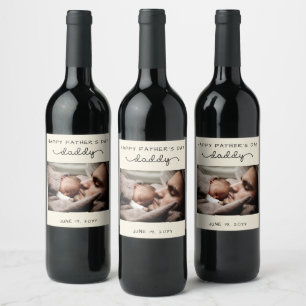 Custom Father's Day Cute Minimalist Photo Wine Label