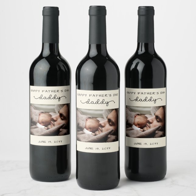 Custom Father's Day Cute Minimalist Photo Wine Label (Bottles)
