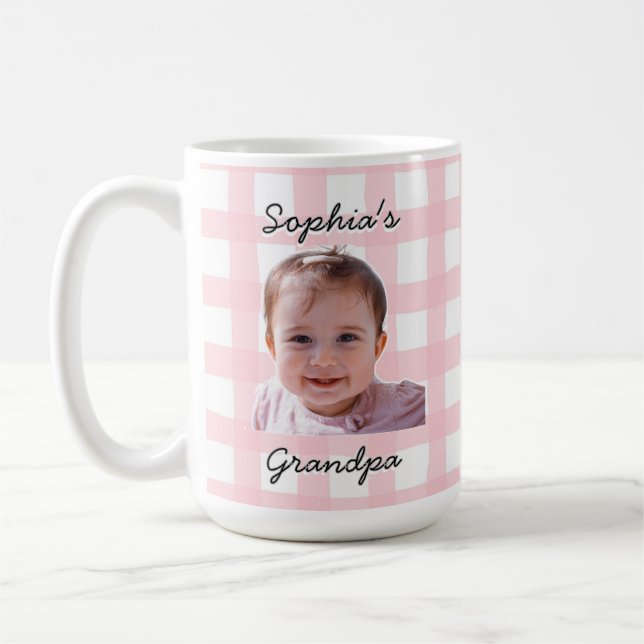 Custom Father's Day Gift Pink Gingham Pattern Mug (Left)