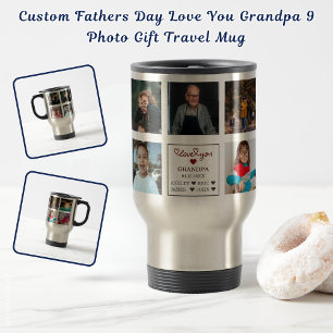 Custom Fathers Day Love You Grandpa 9 Photo Gift  Travel Mug