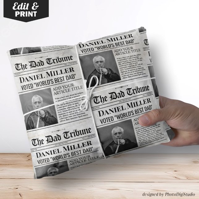 Custom Fathers Day Newspaper Wrap, Gift for Dad  Wrapping Paper (Custom Fathers Day Newspaper Wrap, Gift for Dad Wrapping Paper )