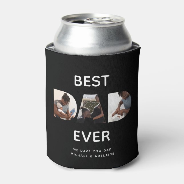 Custom Fathers Day Photo Collage Best Dad Script Can Cooler (Can Front)