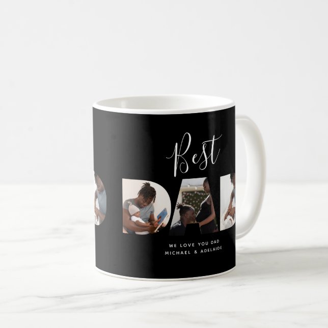Custom Fathers Day Photo Collage Best Dad Script Coffee Mug (Front Right)