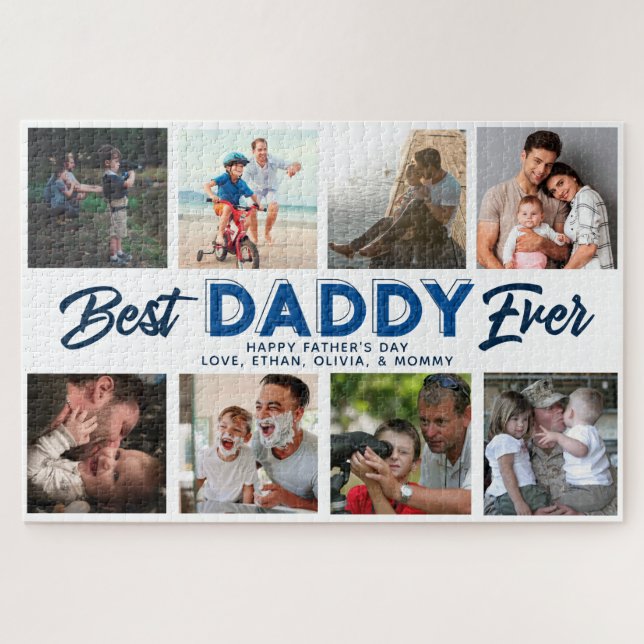 Custom Father's Day Photo Collage Best Daddy Ever Jigsaw Puzzle (Horizontal)