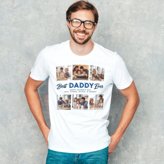 Custom Father's Day Photo Collage Best Daddy Ever T-Shirt (Superhero Dad: Best Daddy Ever!)