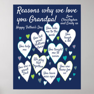 Custom Fathers Day Reasons We Love Grandpa Poster