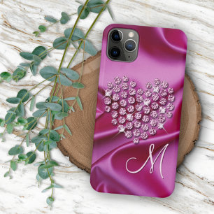 Custom Faux Diamonds Heart Art Silk Waves Pattern iPhone 13 Pro Max Case