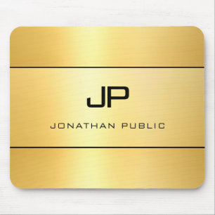 Custom Faux Gold Black Modern Elegant Monogram Mouse Mat