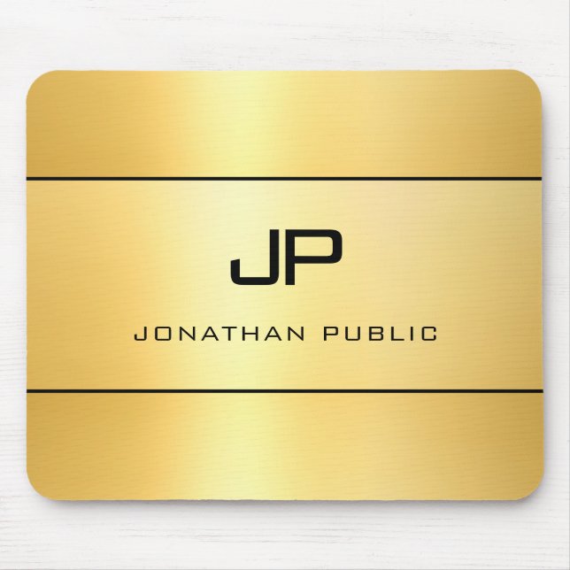 Custom Faux Gold Black Modern Elegant Monogram Mouse Mat (Front)