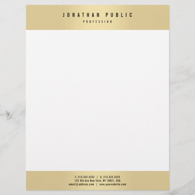 Custom Faux Gold Elegant Glamour Modern Template Custom Letterhead (Front)