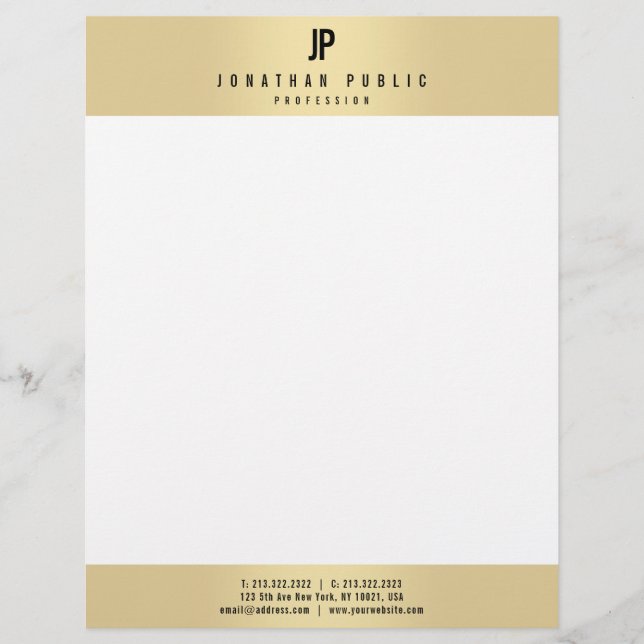 Custom Faux Gold Elegant Monogram Glamour Modern Custom Letterhead (Front)