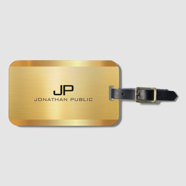 Custom Faux Gold Elegant Monogram Template Luggage Tag (Front Horizontal)