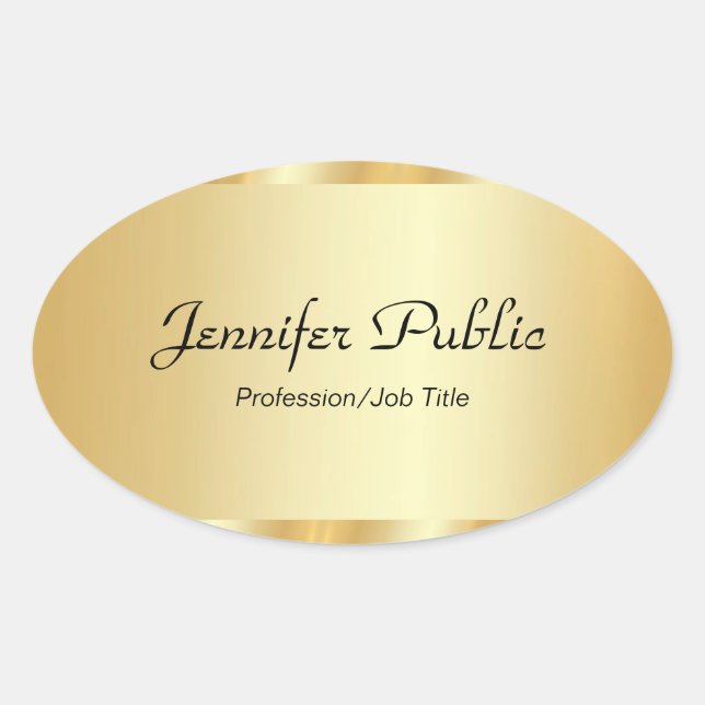 Custom Faux Gold Elegant Script Glamour Template Oval Sticker (Front)