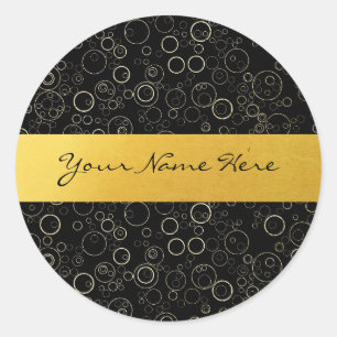 Custom Faux Gold Foil Bubbles on Black Classic Round Sticker