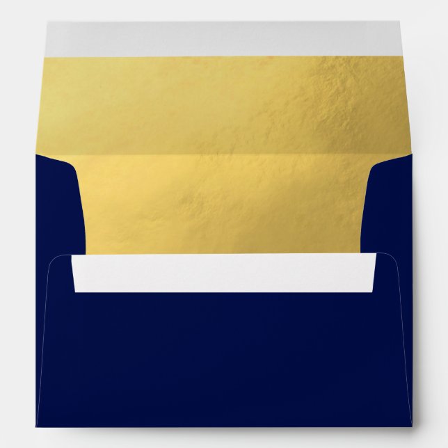 Custom Faux Gold Foil Insert Navy Blue Red Wedding Envelope (Back (Bottom))