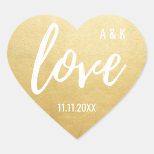 Custom Faux Gold Foil LOVE Script Black Wedding Heart Sticker