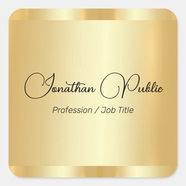 Custom Faux Gold Glamour Typography Script Name Square Sticker (Front)