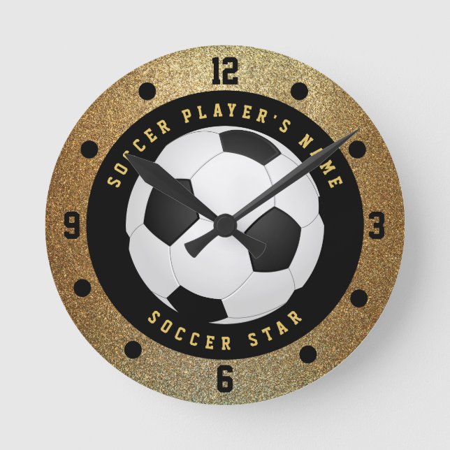 Custom Faux Gold Glitter Soccer Football Clock (Front)