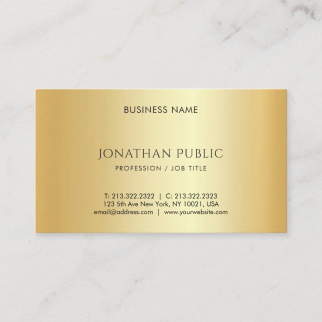 Custom Faux Gold Minimalist Personalised Template Business Card (Front)