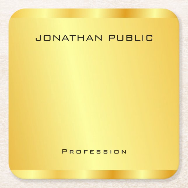 Custom Faux Gold Modern Elegant Template Square Paper Coaster (Front)