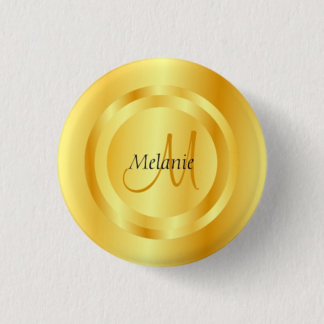 Custom Faux Gold Modern Monogram Elegant Template 3 Cm Round Badge (Front)