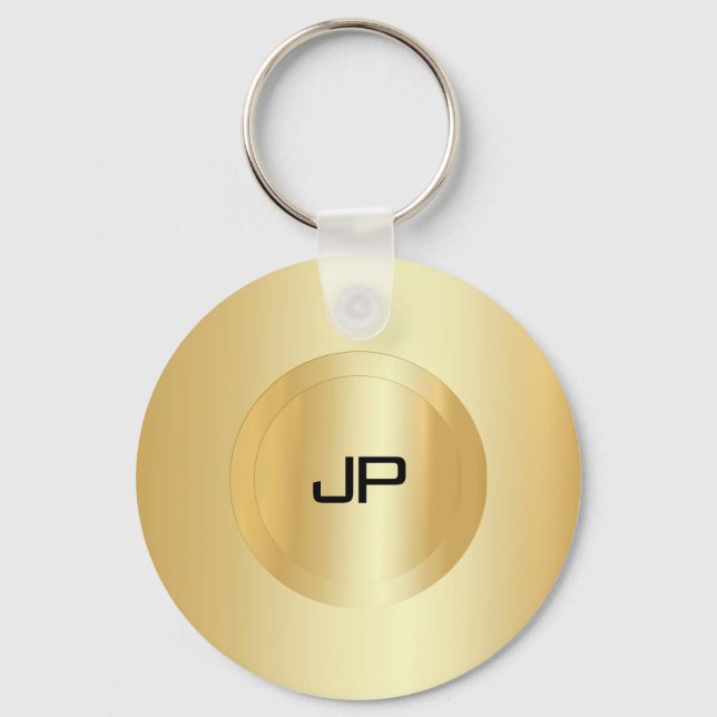 Custom Faux Gold Monogram Elegant Template Key Ring (Front)