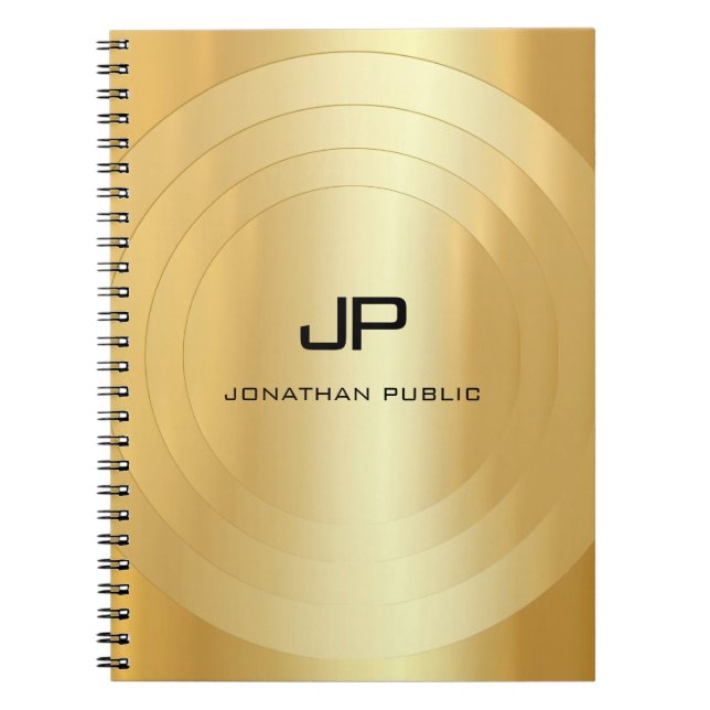 Custom Faux Gold Monogram Glamourous Template Notebook (Front)