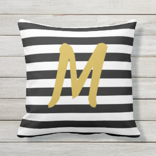 Custom Faux Gold Monogram on Black and White Cushion