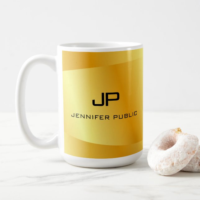 Custom Faux Gold Monogram Template Elegant Trendy Coffee Mug (With Donut)