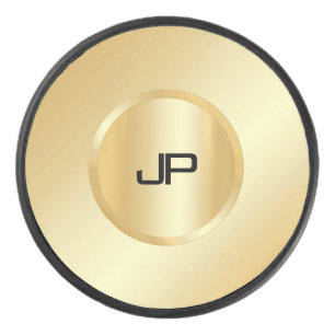 Custom Faux Gold Monogrammed Elegant Template Hockey Puck