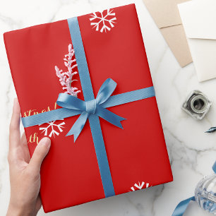 Custom Faux Gold Script Christmas Red Snowflakes Wrapping Paper